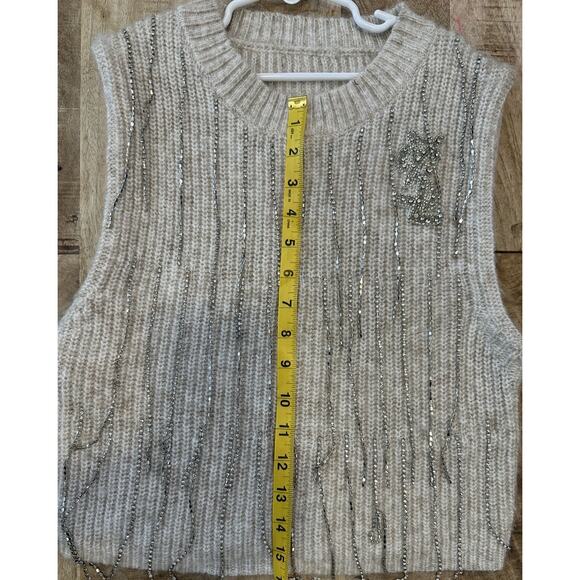 Women's Saint Laurent Cream Diamond Detail Short Sleeve Sweater Top Size S - Picture 10 of 10